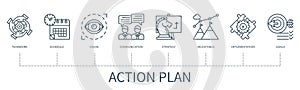 Action plan vector infographic in minimal outline style