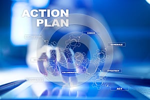 Action plan on the virtual screen. Planning concept. Business strategy.