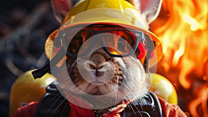Action Rabbit: The Heroic Firefighter Bunny. Generative ai photo