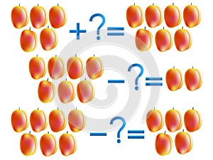 Action relationship of addition and subtraction, examples with peaches.