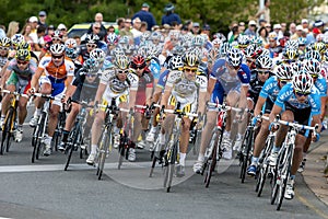 Action from the Tour Down Under as cyclists race along Rundle Street in Adelaide in South Australia.