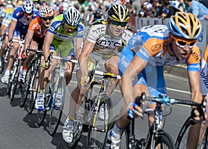 Action from the Tour Down Under as cyclists race along Rundle Street in Adelaide in South Australia.