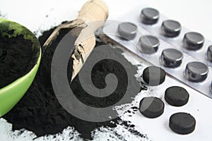 Activated charcoal black powder tablets pills absorbent