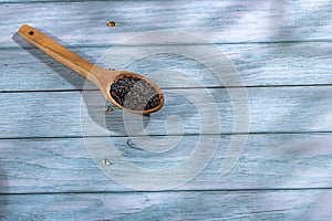 Activated charcoal in the wooden spoon, to purify the water