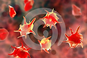 Activated and non-activated platelets, 3D illustration