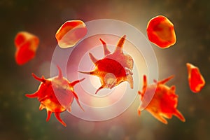 Activated and non-activated platelets, 3D illustration