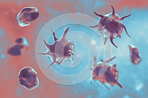 Activated and non-activated platelets, 3D illustration