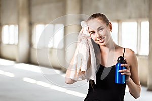 Active Athletic Sportive Woman With Towel