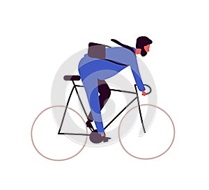 Active bearded businessman riding on bike isolated on white background. Cartoon business male hurry at work on bicycle