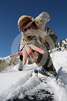 active beautiful girl with a snowboard