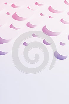 Active bright dynamic abstract pattern of paper ovals in shining light with sharp gradient shadows in saturated purple, pink color
