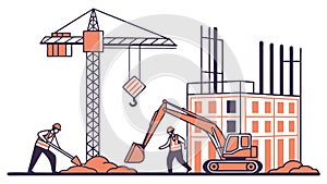 Active Building Construction Site: Heavy Machinery Workers, vector design Generative AI