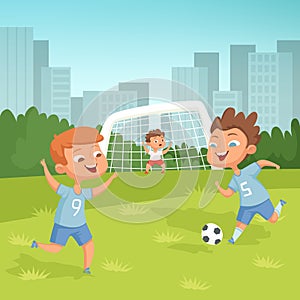 Active children playing football outdoor