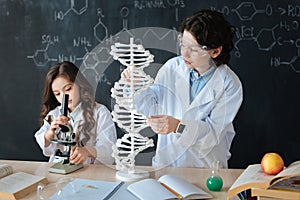 Active children studying bioengineering at school