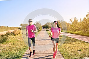 Active couple running.