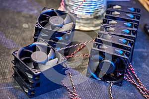 Active CPU Cooler..Computer fan parts lye on the table