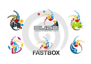 Active cube logo, speed box symbol, fast destination concept design