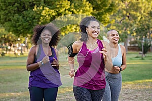 Active curvy women jogging photo