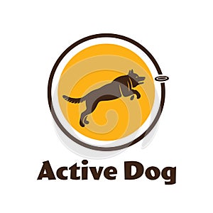 Active dog logotype. Dog silhouette on white background. Agility dog for your design.