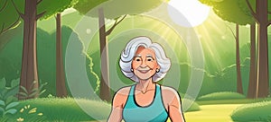 active elderly ladies doing sports on natural background, active lifestyle, healthy ageing