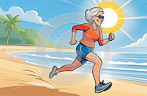 active elderly ladies doing sports on natural background, active lifestyle, healthy ageing