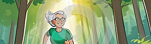 active elderly ladies doing sports on natural background, active lifestyle, healthy ageing