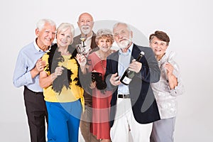 Active elegant senior people having fun during anniversary party