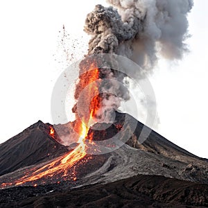 Active explosion volcano isolated on white background