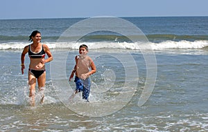 Active family at beach