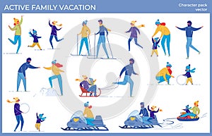 Active Family Vacation and Winter Holidays Set.