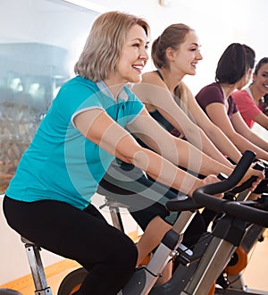 Active females of different age training on exercise bikes