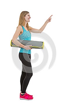 Active fitness girl showing copy space