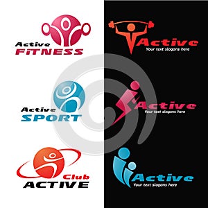 Active fitness and sport logo vector set design