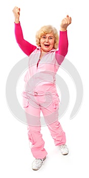 Active happy elderly lady isolated