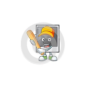 An active healthy empty polaroid photo frame mascot design style playing baseball