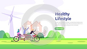 active healthy lifestyle habits concept. Dieting food nutrition illustration with character. sport exercising and training outdoor