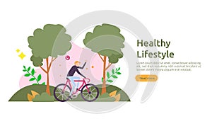 active healthy lifestyle habits concept. Dieting food nutrition illustration with character. sport exercising and training outdoor