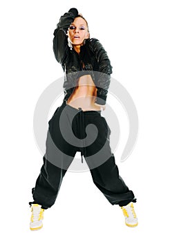 Active hip-hop dancer on white