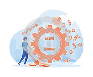 Active income. Man works, earns salary at paid job. flat vector modern photo