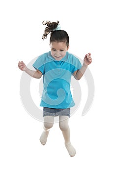 Active Joyful Little Girl Jumping with Joy