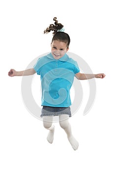 Active Joyful Young Girl Jumping with Joy