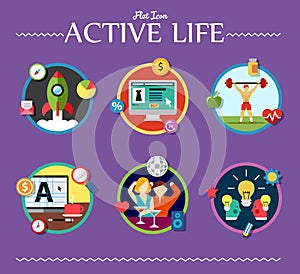 Active life collection of vector illustration
