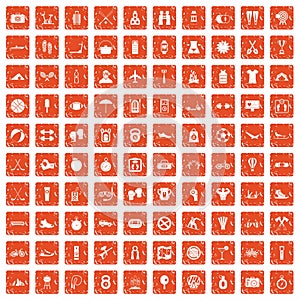 100 active life icons set grunge orange