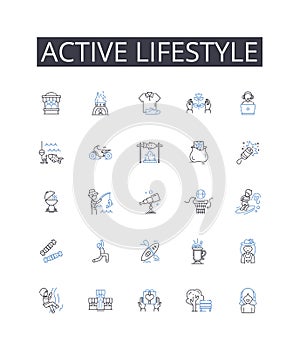 Active lifestyle line icons collection. Efficiency, Focus, Motivation, Time-management, Discipline, Creativity