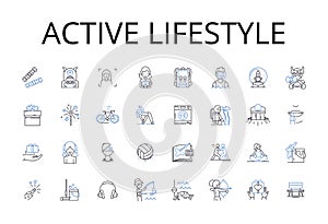 Active lifestyle line icons collection. Vibrant health, Dynamic living, Robust fitness, Energetic movement, Agile motion