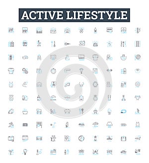 Active lifestyle vector line icons set. Active, Lifestyle, Exercise, Healthy, Workout, Fitness, Running illustration