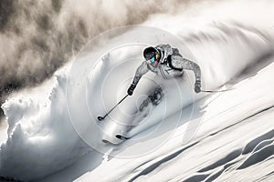 Active lifestyle winter extreme downhill skiing in cold, generative ai