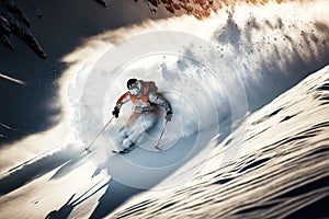 Active lifestyle winter extreme downhill skiing in cold, generative ai