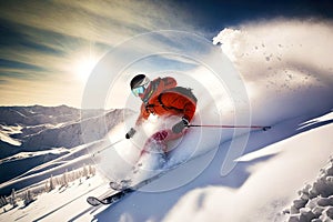 Active lifestyle winter extreme downhill skiing in cold, generative ai