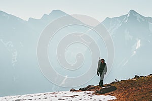 Active Man hiking alone in mountains Lifestyle travel